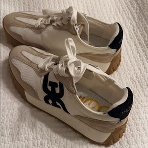 Sam Edelman Cream and Tan Sneakers with Black Accent